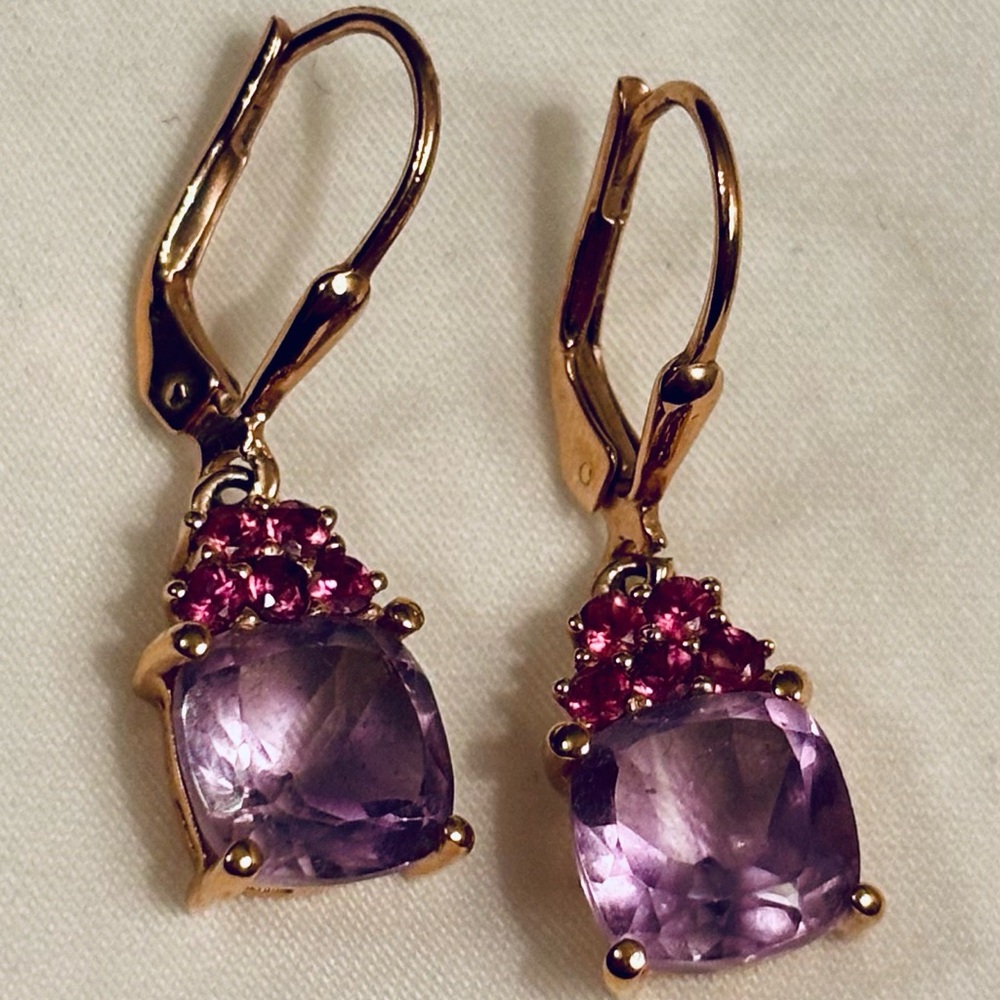 Amethyst Drop Earrings rose gold over sterling silver